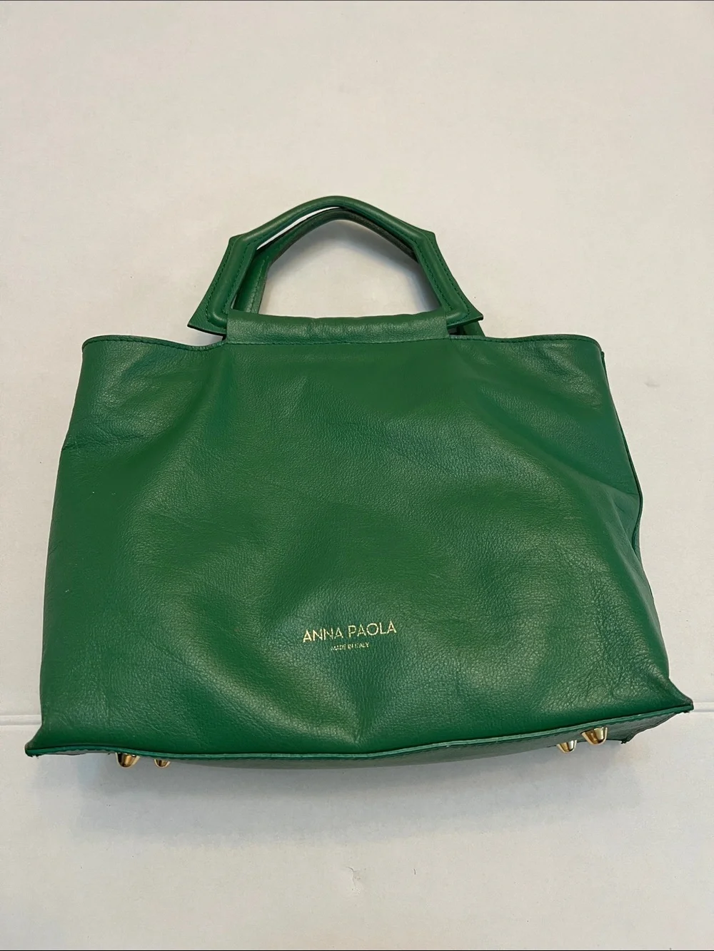 ANNA PAOLA EMERALD GREEN LEATHER BONNIE TOTE TOP HANDLE BAG GOLD HARDWARE